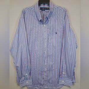 Ralph Lauren Men’s XXL Blue Orange White Striped Long Sleeve Button-Down Shirt